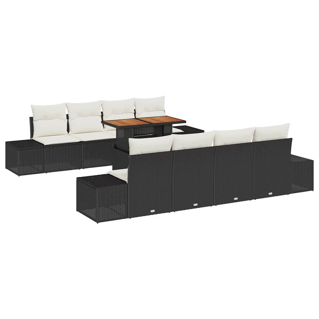 Garten-Sofa-Set mit Speicher 9 pcs Schwarz Poly Rattan